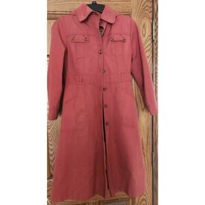 Vintage 80s Retro Dusty Rose Pink Plaid Lined Midi Trench Coat w/ Over-Vest PS